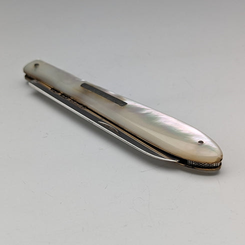 1913年 英国アンティーク 白蝶貝ハンドル 純銀ブレード ペンナイフ Joseph Rodgers